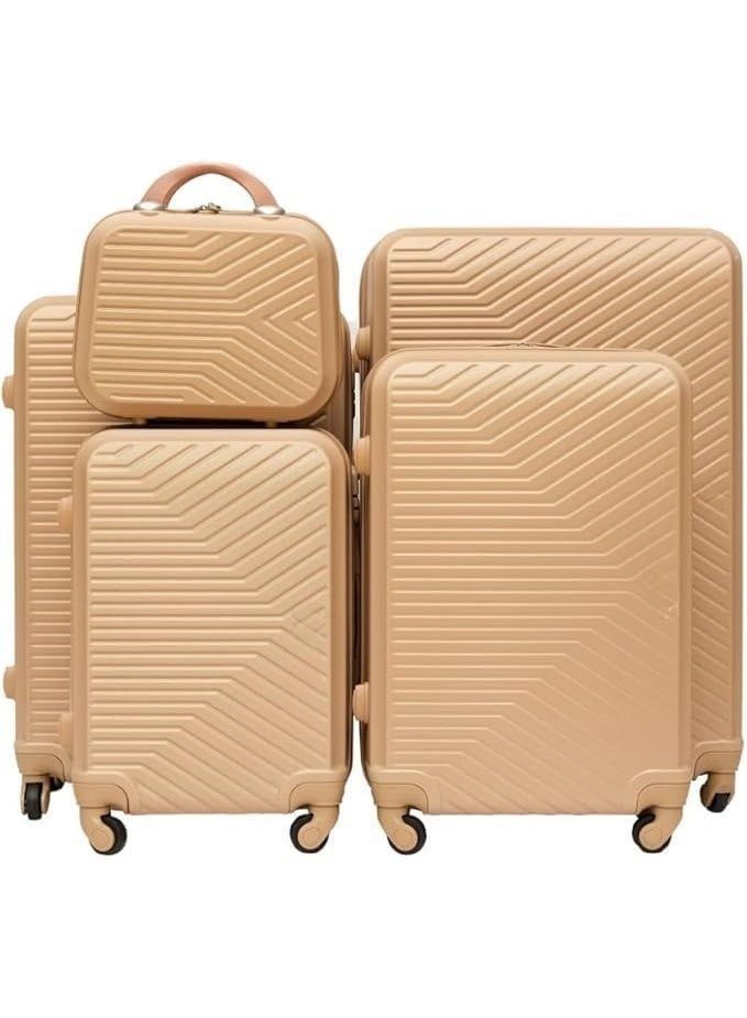 5-Piece Contemporary Design Hardshell Luggage Set, Lightweight Travel Trolley Bags with 360° Spinner Wheels & Security Lock, Gold - Image 5